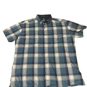 Kuhl Response Short Sleeve Button Shirt Blue Plaid 7153 Polyester Men's Sz XL